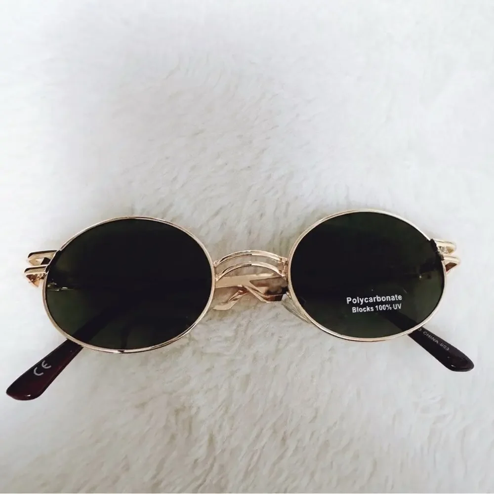 Betsy Green Tint with Gold Rim Round Sunglasses